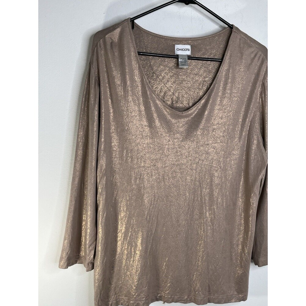 Chicos Size 3 Gold Metallic Blouse 3/4 sleeve sz xl 14 16 (11)